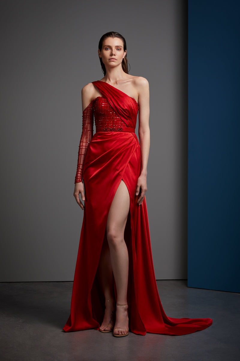 One shoulder 2025 high slit dress