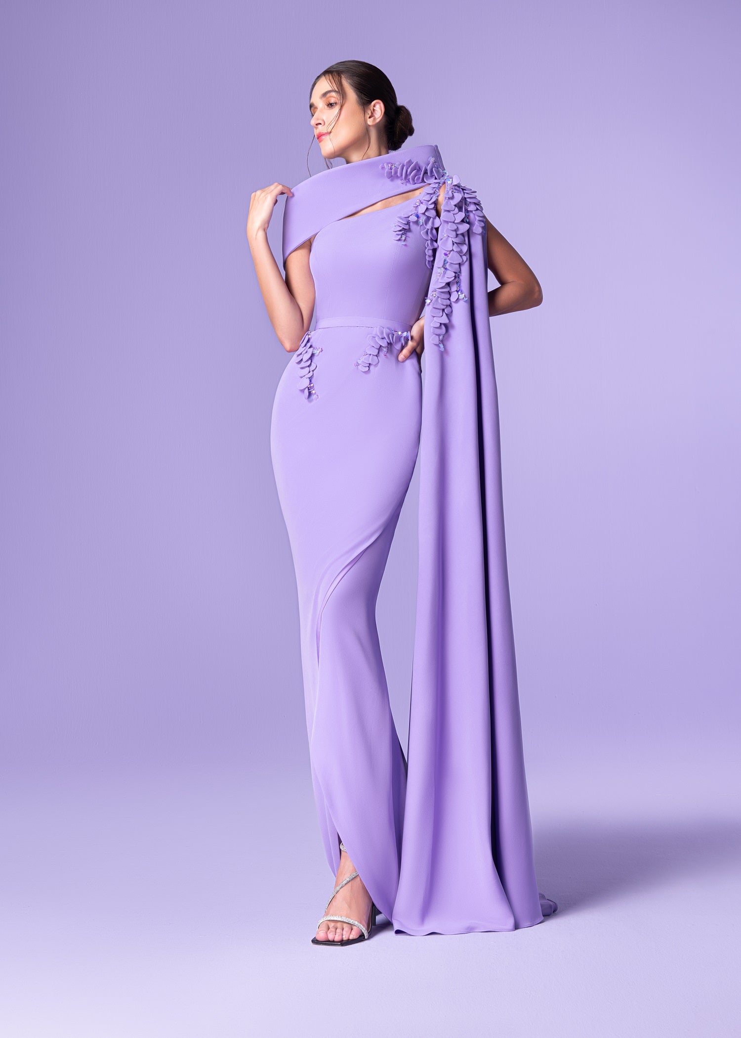 Shop Asymmetric Top, Tight Purple Crepe Dress-2533 Online UAE – yuzini