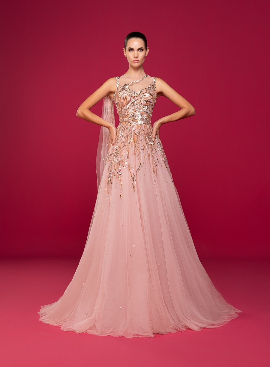 Shop Dusty Pink Cloche Dress With Gold And Rose Gold Sequence Online UAE yuzini Shop Dusty Pink Cloche Dress With Gold And Rose Gold Sequence Online UAE yuzini