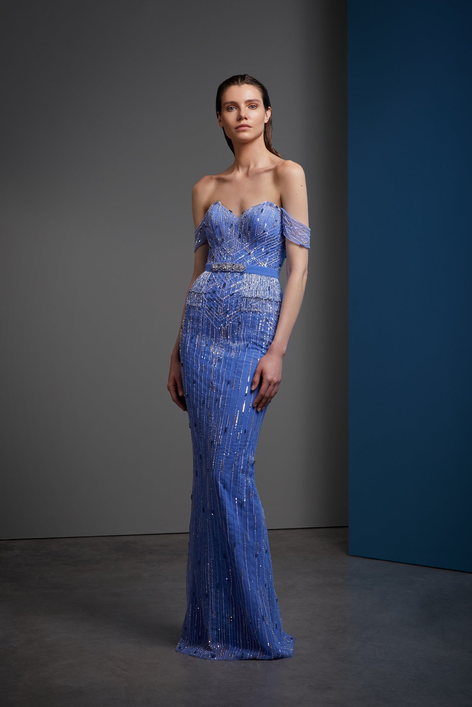 Blue Fish Cut Dress With Belt Online UAE Blue Fish Cut Dress With Belt Online UAE
